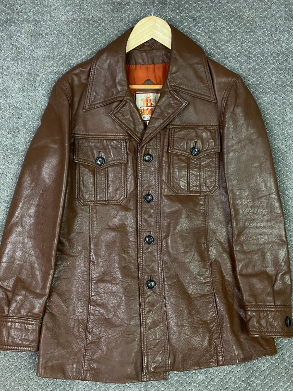 Vintage Baracuta Leather Jacket Mens Medium 40 Brown Fight Club Car Coat
